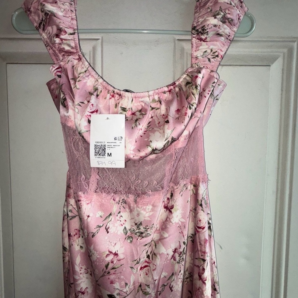 Floral Pink Dress with Lace Detail